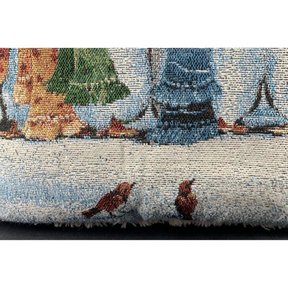 Caroling Penguins Pillow Lynne Jones Christmas Tapestry Throw Pillow 16” - Picture 5 of 6